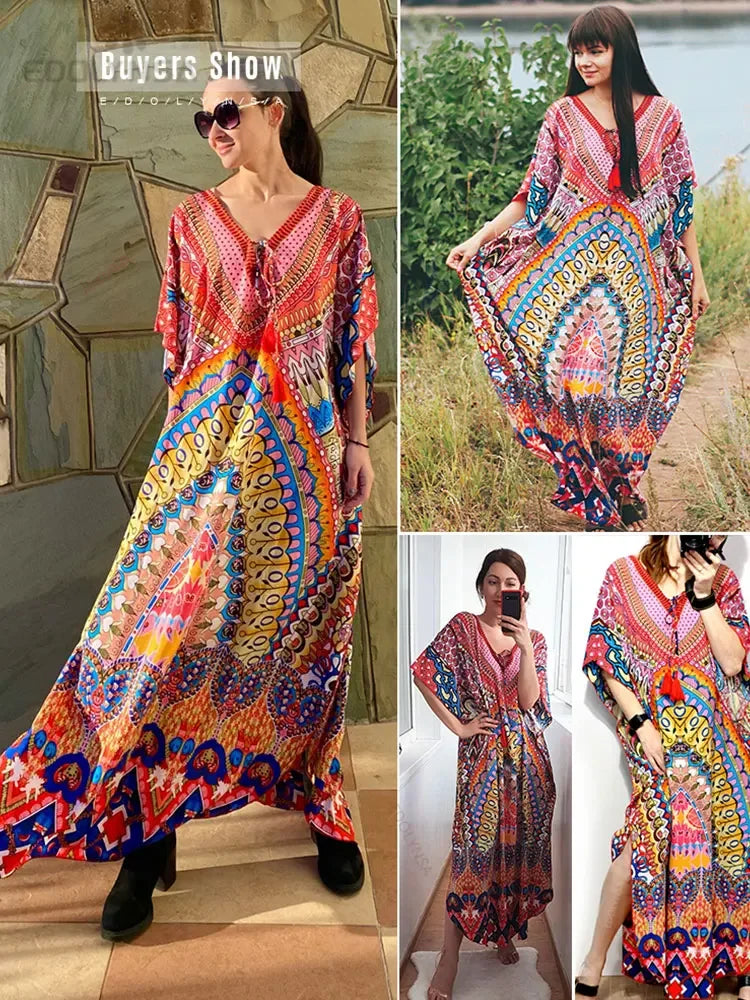 Bohemian Printed Loose Beach Dress - Palm and Thread