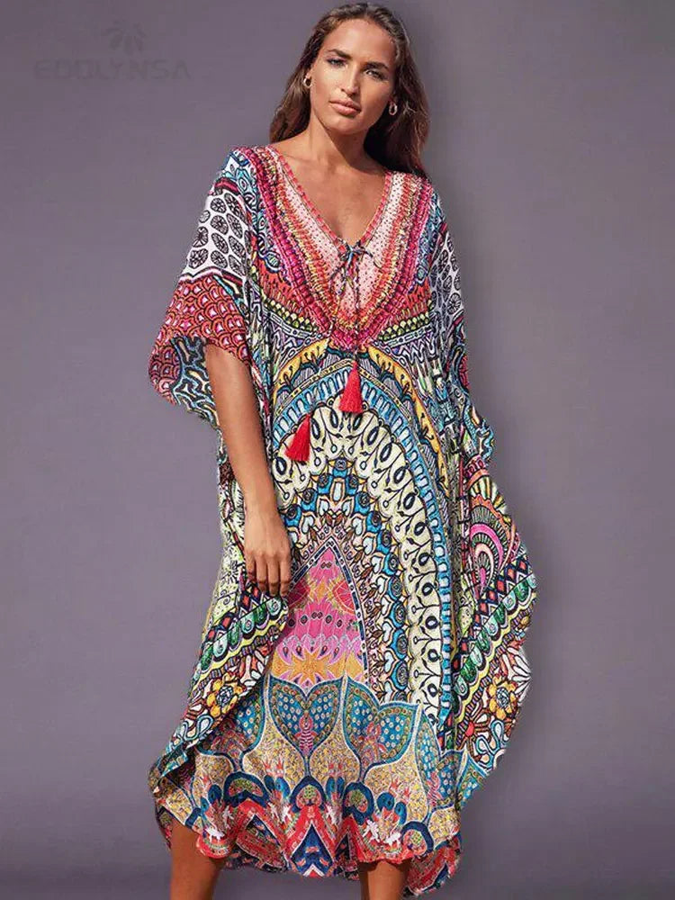 Bohemian Printed Loose Beach Dress - Palm and Thread