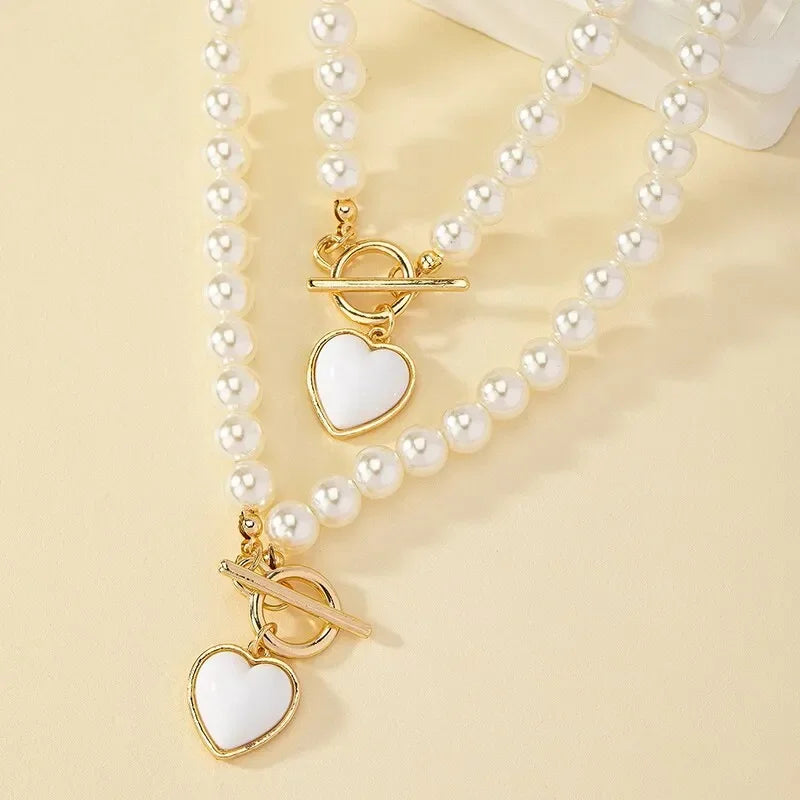 2 Pcs Pearl Necklace Bracelet Jewelry Set - Palm and Thread