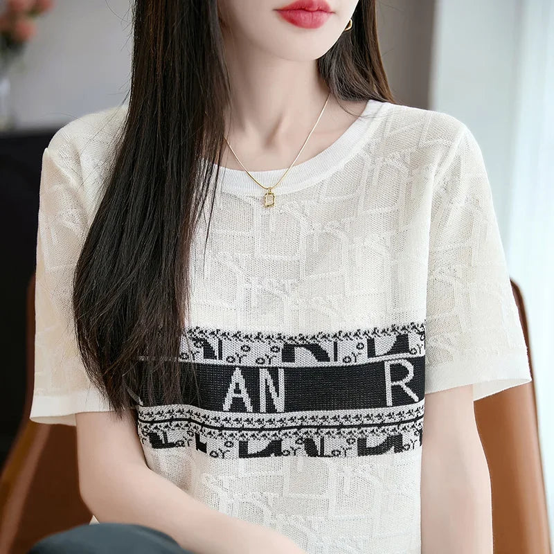Round Neck Short Sleeved Knitted Sweater - Palm and Thread