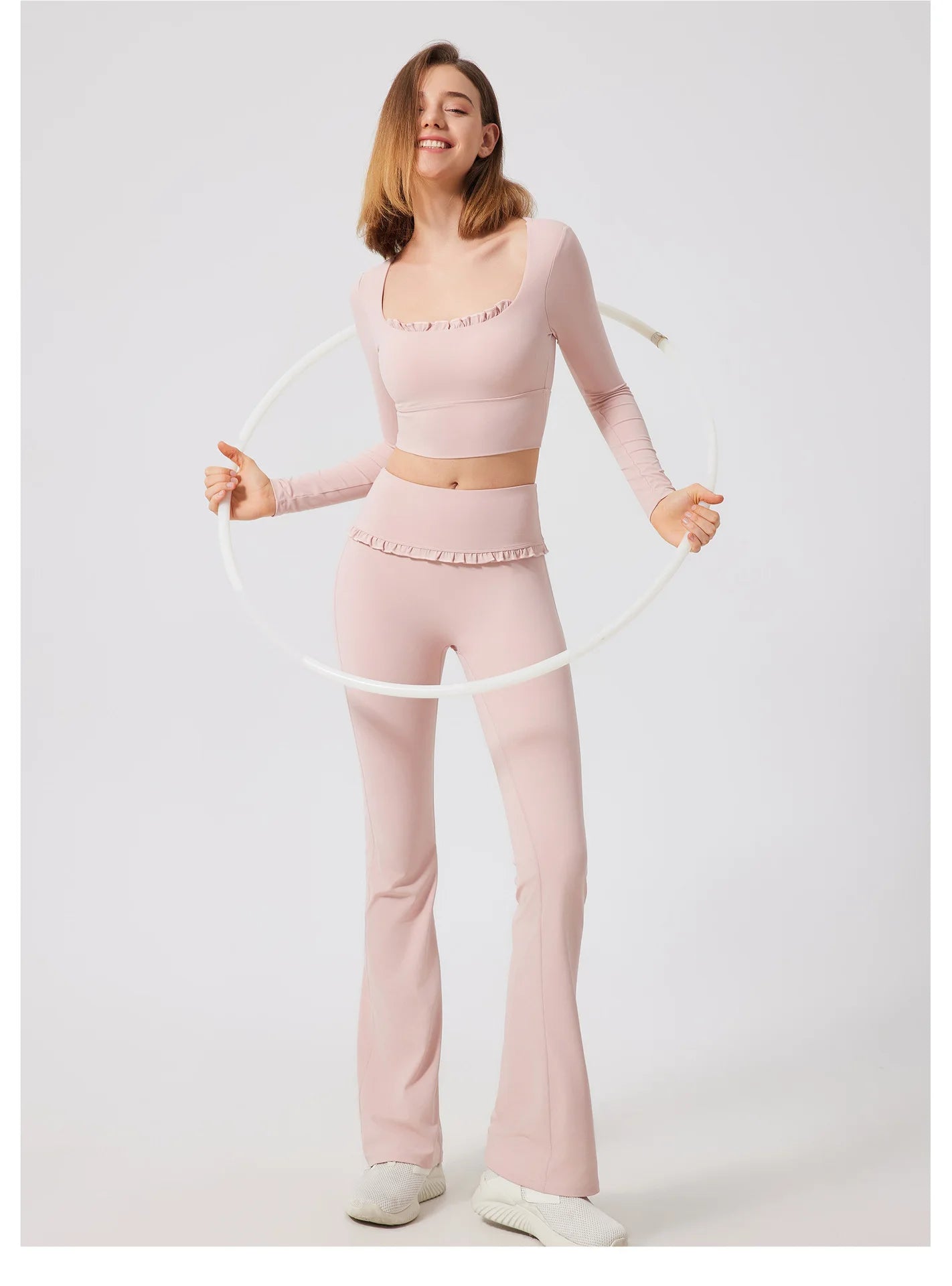Padded Long Sleeve Crop Top & High Waist Flared Leggings