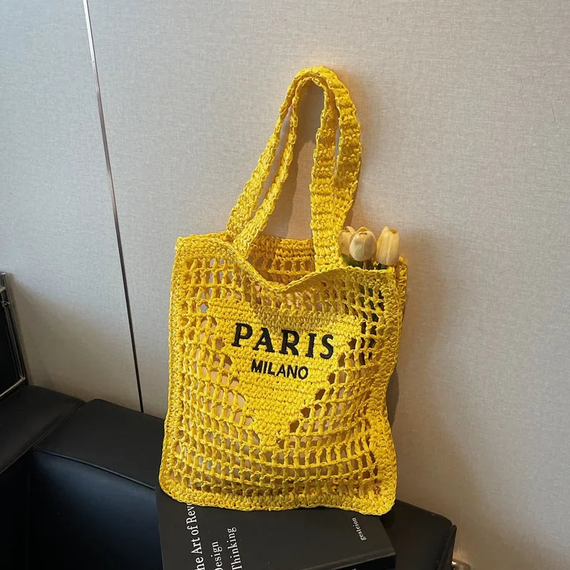 Fashion Straw Hollow Woven Shoulder Bag - Palm and Thread