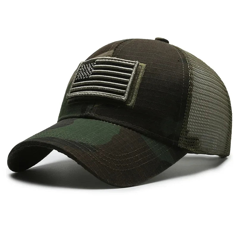 Backed Baseball Cap with American Flag Patch - Palm and Thread