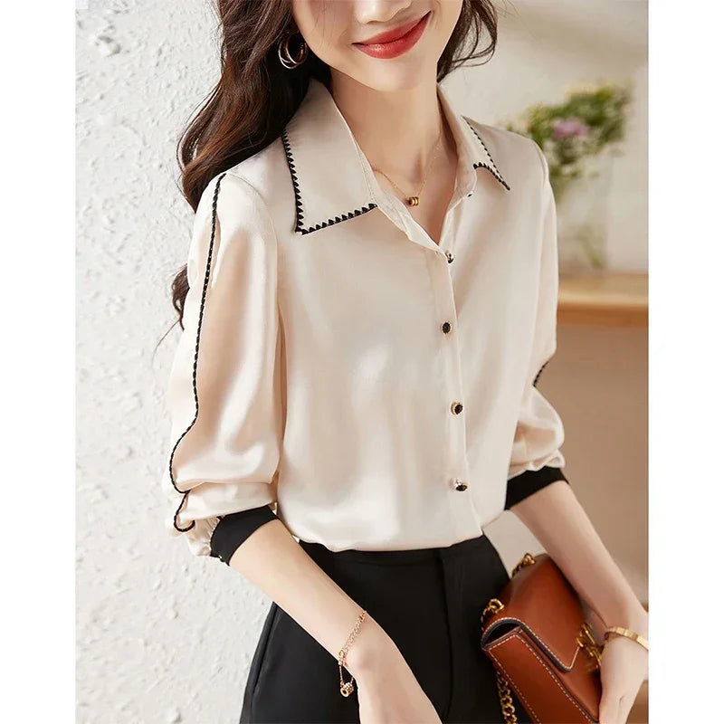 Polo-neck Elegant Patchwork Shirt - Palm and Thread