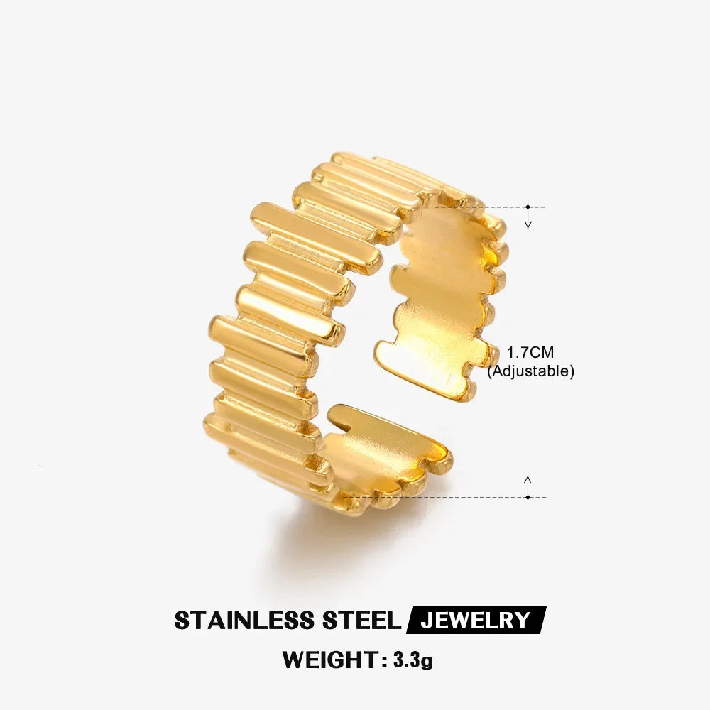 Multiple Styles Stainless Steel Geometric Texture Wide Ring - Palm and Thread