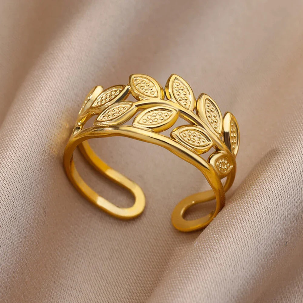 Stainless Steel Gold Color Open Gothic Ring - Palm and Thread
