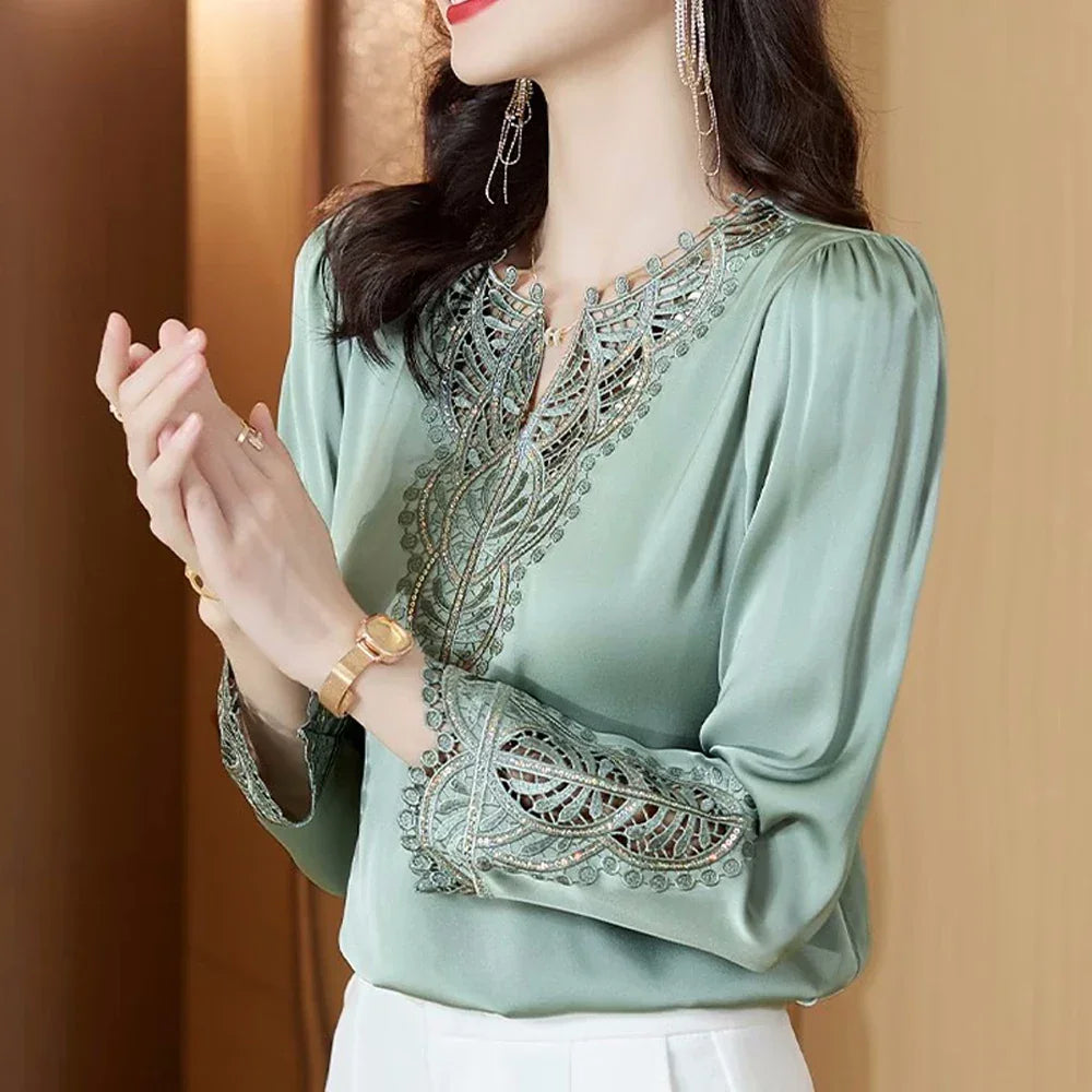 Green Long Sleeve Embroidery Shirt - Palm and Thread