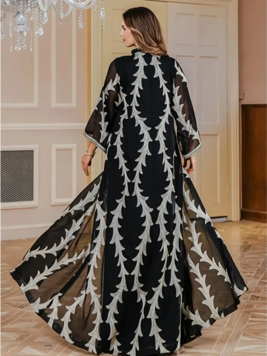 Mesh Embroidery Abaya Dress - Palm and Thread