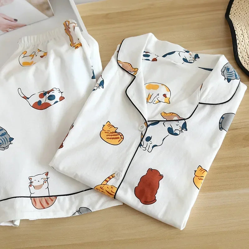 Cotton short-sleeved shorts pajamas set - Palm and Thread