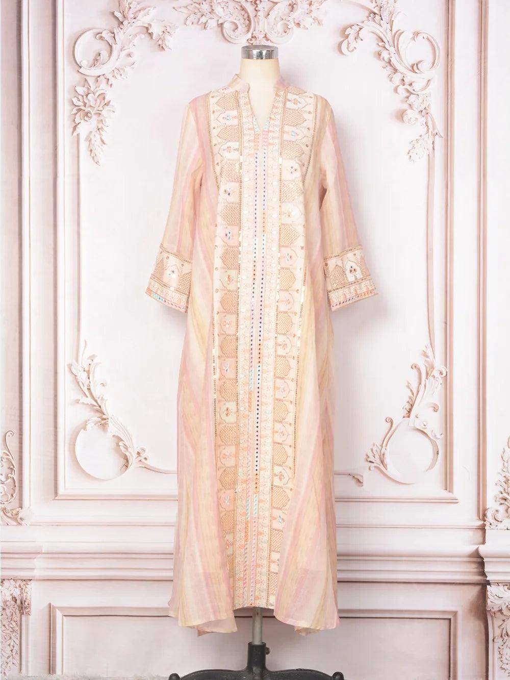 Abaya Sequins Embroidery Moroccan Kaftan Robe - Palm and Thread