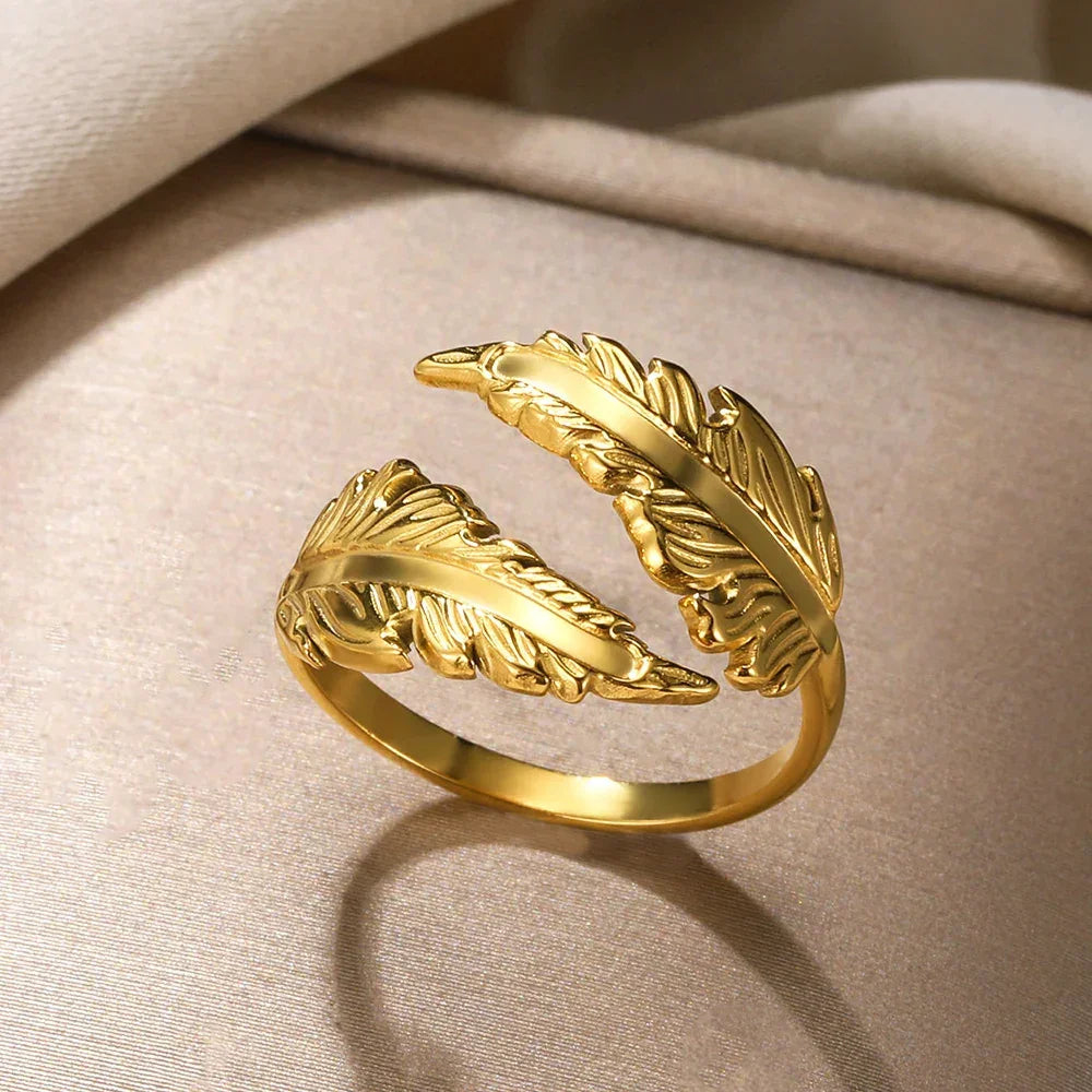 Stainless Steel Angel Feather Ring - Palm and Thread