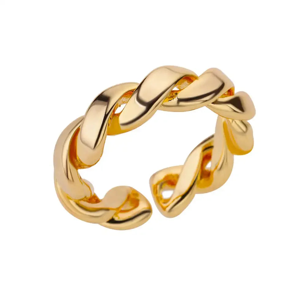 White Zircon Flower Leaf Shape Stainless Steel Ring - Palm and Thread