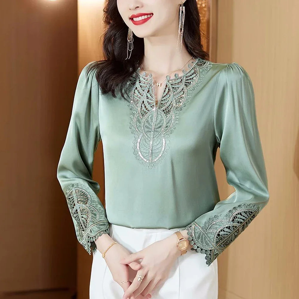 Green Long Sleeve Embroidery Shirt - Palm and Thread