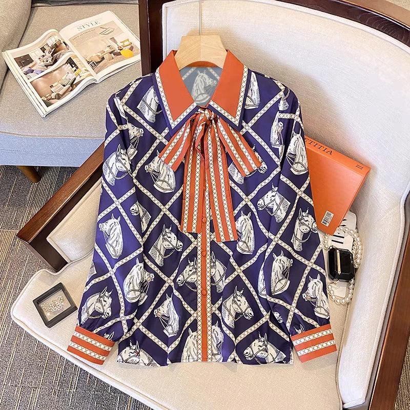 Check Equestrian Print Silk Shirt - Palm and Thread