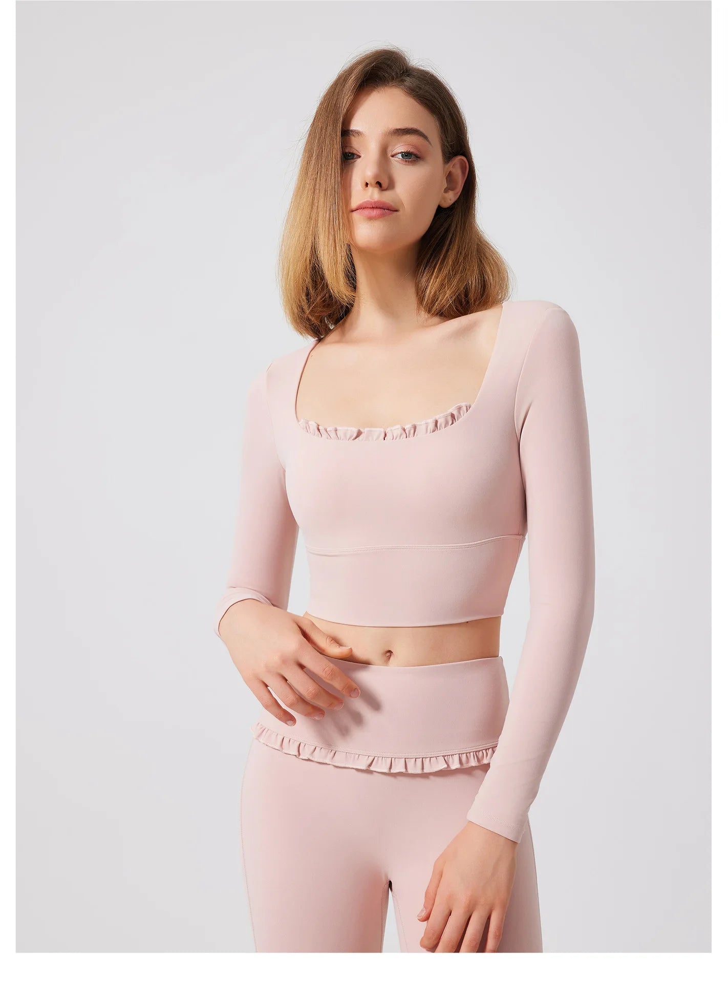 Padded Long Sleeve Crop Top & High Waist Flared Leggings
