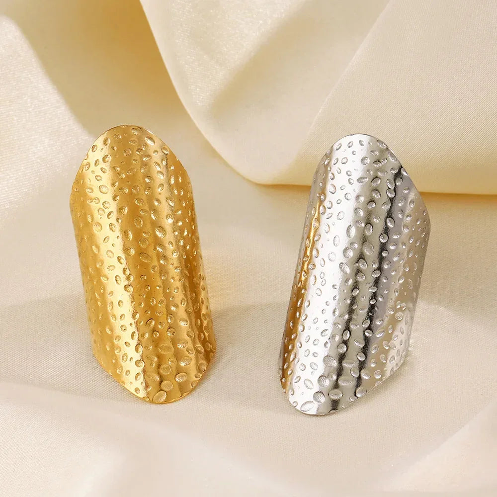 Multiple Styles Stainless Steel Geometric Texture Wide Ring - Palm and Thread
