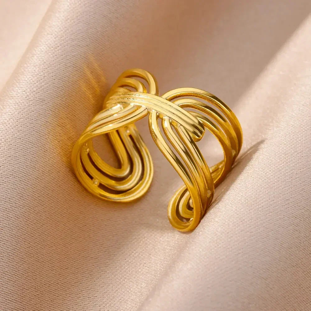 Stainless Steel Chunky Wide Ring - Palm and Thread