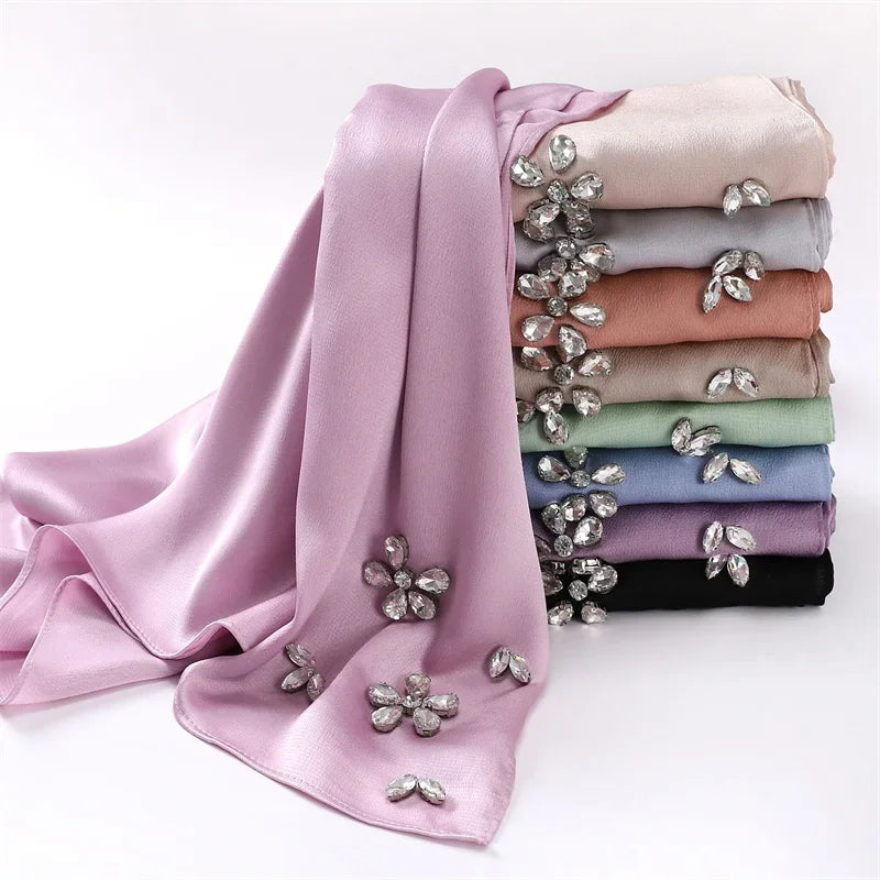 Luxury Stitch Diamond Floral Bubble Chiffon Hijab - Palm and Thread