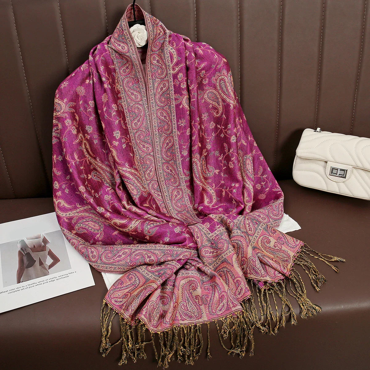 Tassel Design Paisley Jacquard Pashmina - Palm and Thread