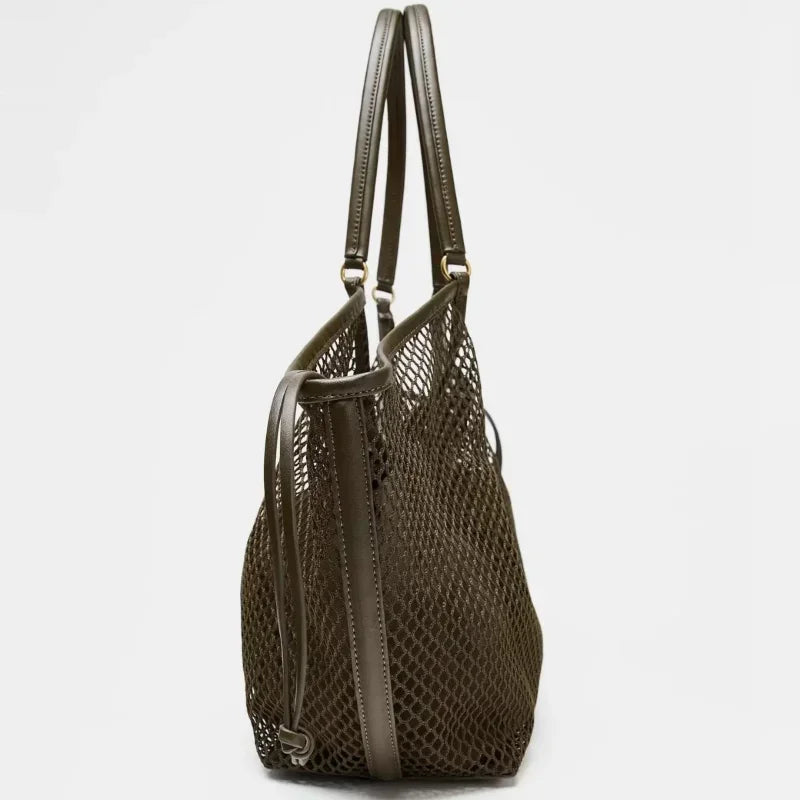 Mesh Beach Tote Foldable Bag With Inside Pocket - Palm and Thread
