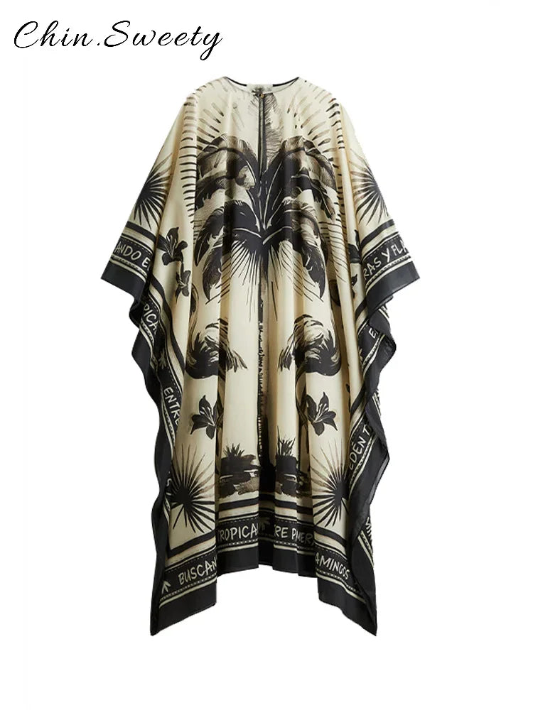 Elegant Printed Long Pleated Dress - Palm and Thread