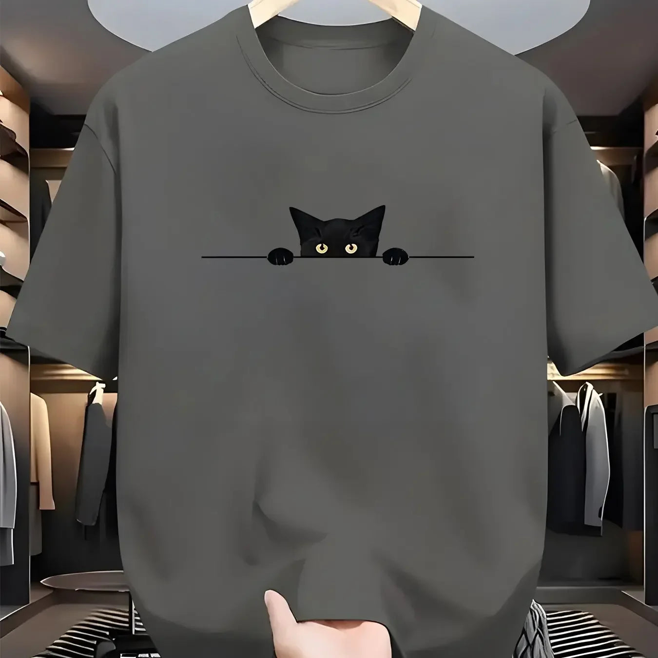 Fashionable Casual Loose Large Cute Cat Pattern Printed T-shirt Top - Palm and Thread