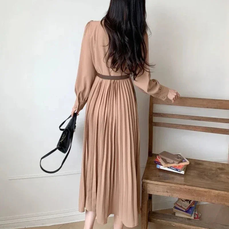 Solid V-Neck Long Sleeve Dress - Palm and Thread