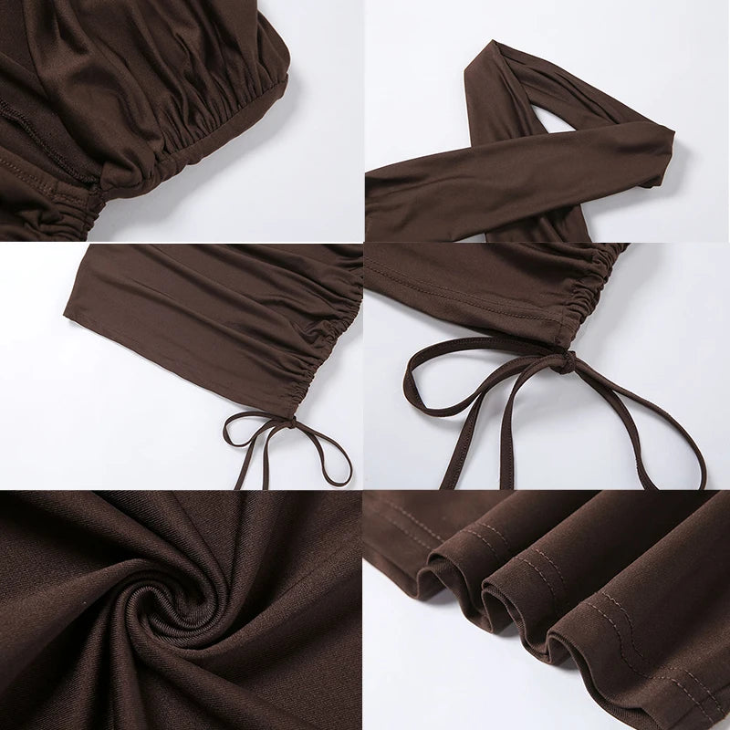 Sexy Brown Cross Halter Cut-Out Mini Dress