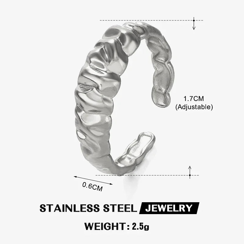 Vintage Irregular Stainless Steel Ring - Palm and Thread