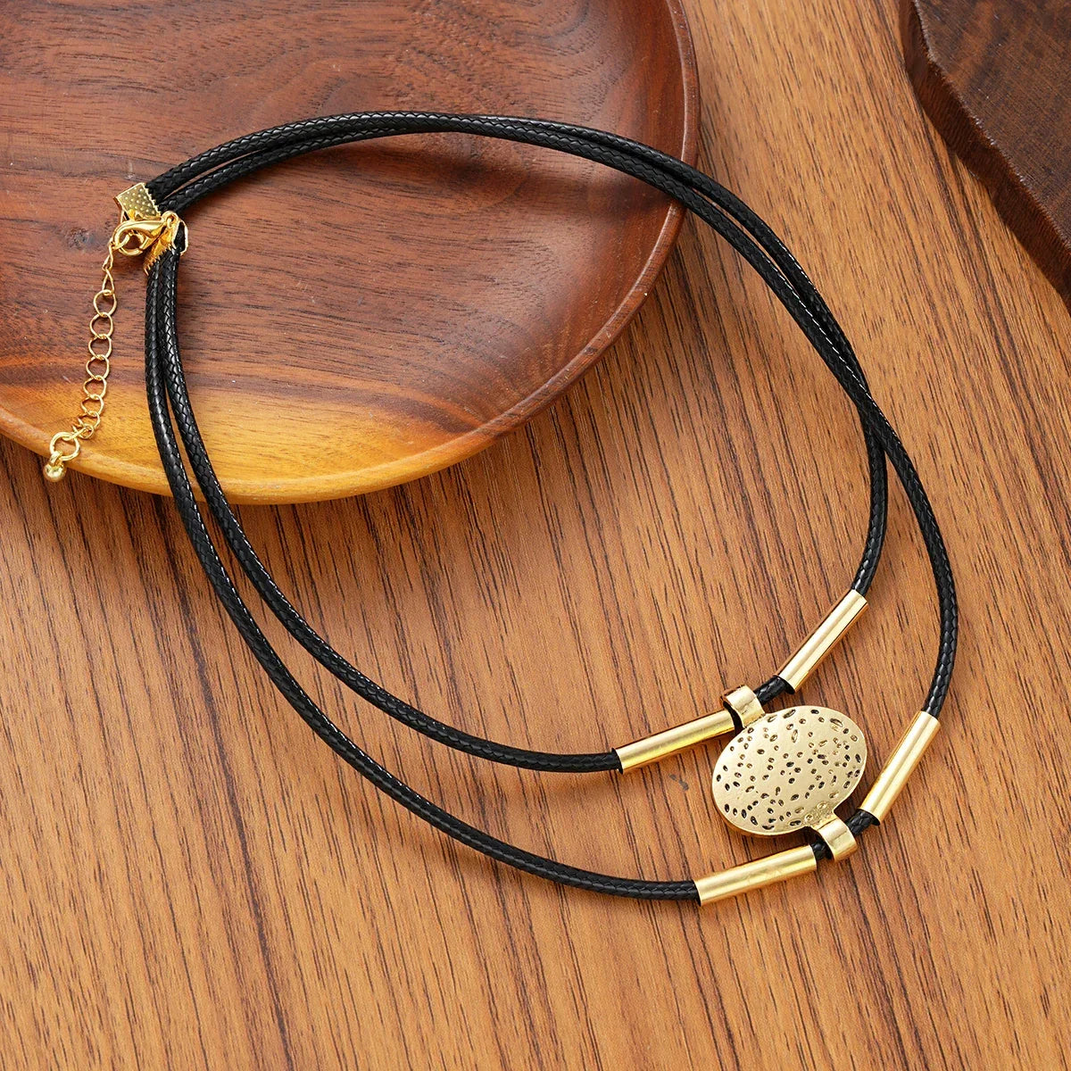 Vintage Oval Faux Leather Necklace Bracelet set - Palm and Thread