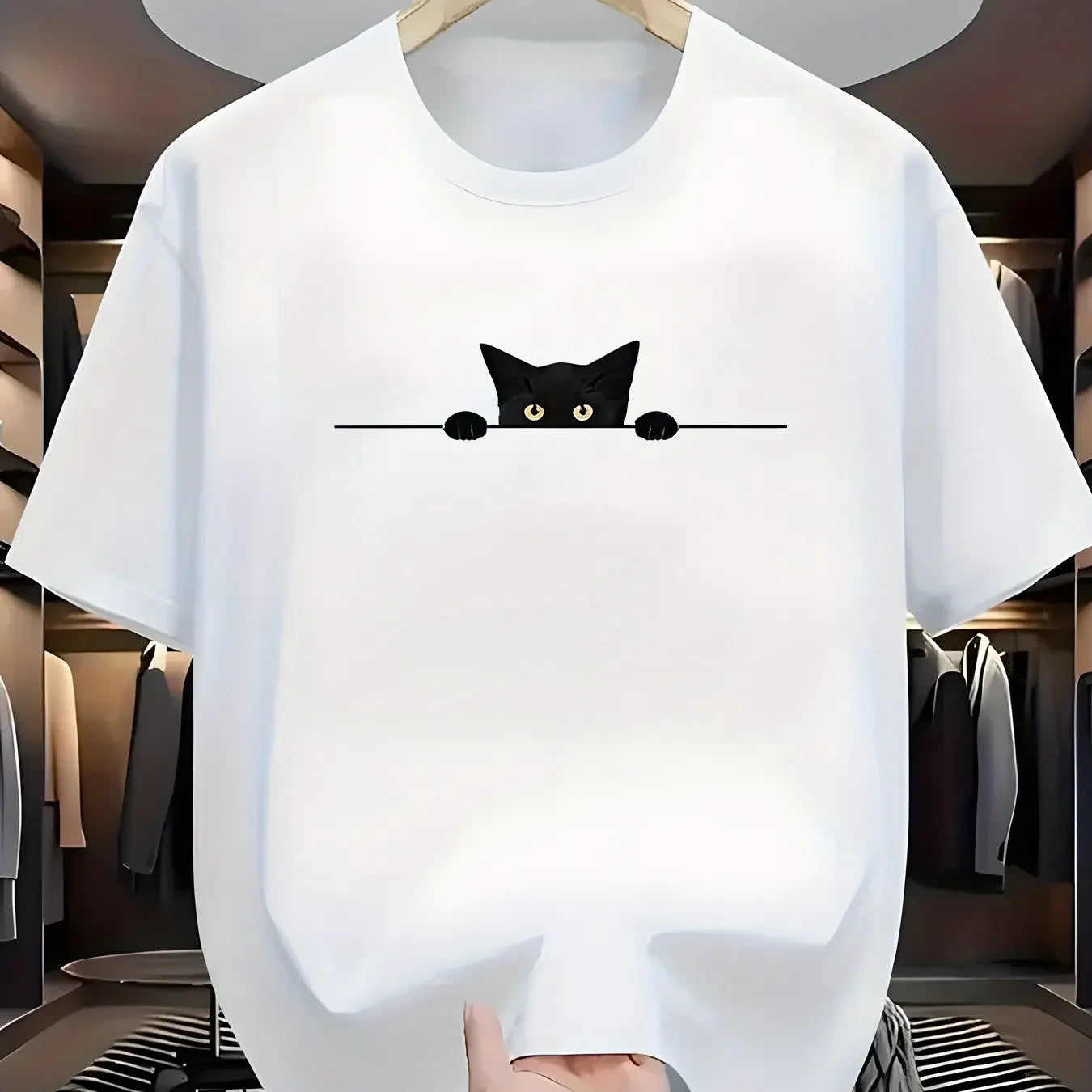 Fashionable Casual Loose Large Cute Cat Pattern Printed T-shirt Top - Palm and Thread