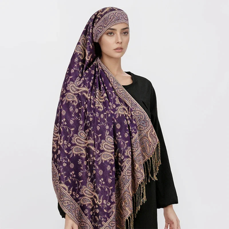 Tassel Design Paisley Jacquard Pashmina - Palm and Thread