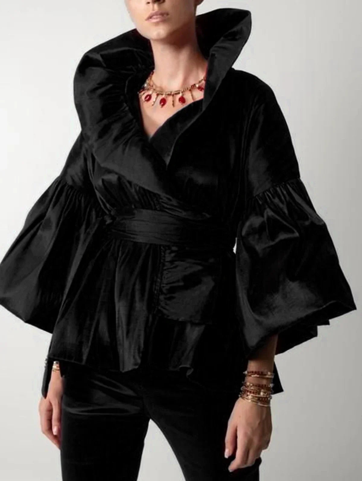 Casual Puff Long Sleeve Ruffles Blouse - Palm and Thread