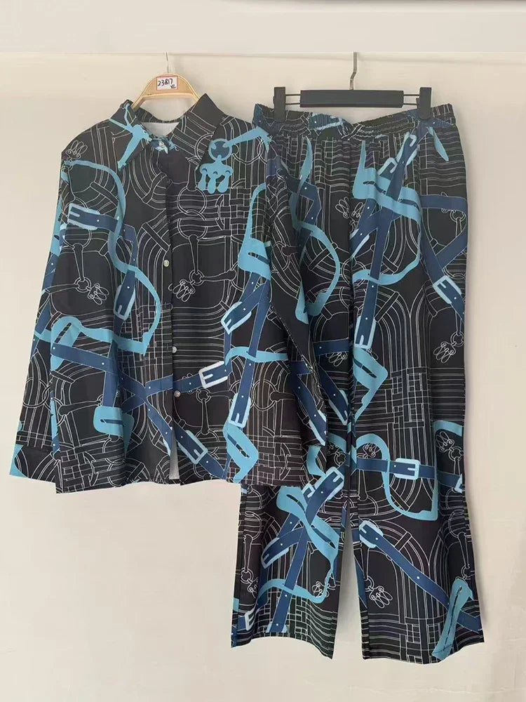 Retro geometric shirt + elastic pant suit - Palm and Thread