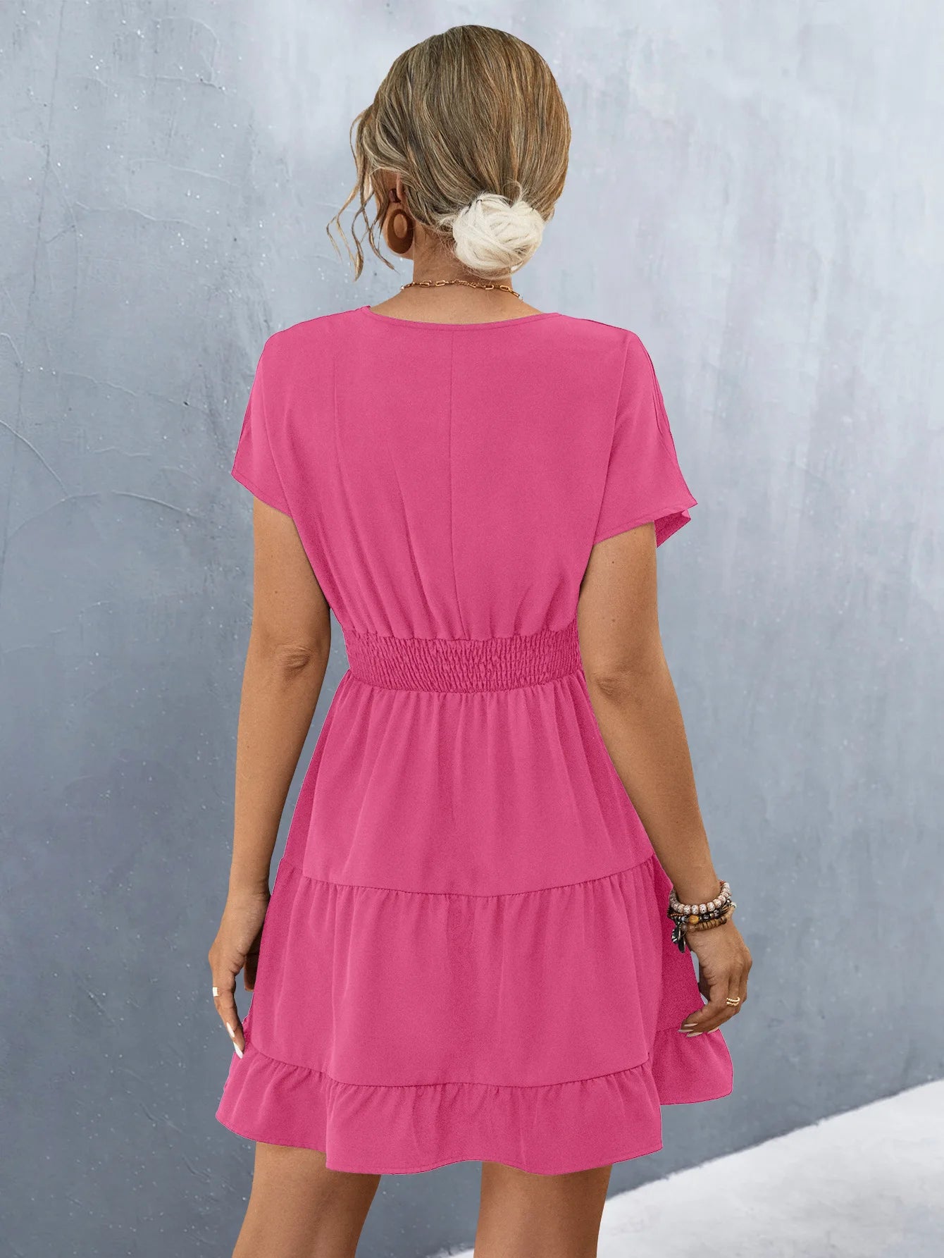 Elegant V-Neck Ruffle A-Line Dress