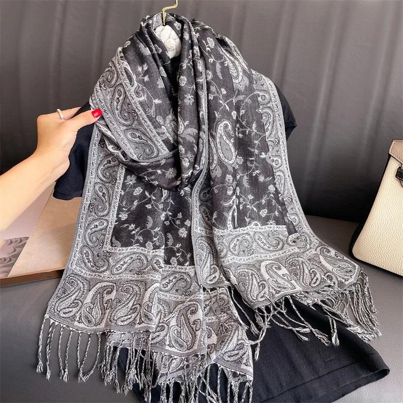 Tassel Design Paisley Jacquard Pashmina - Palm and Thread