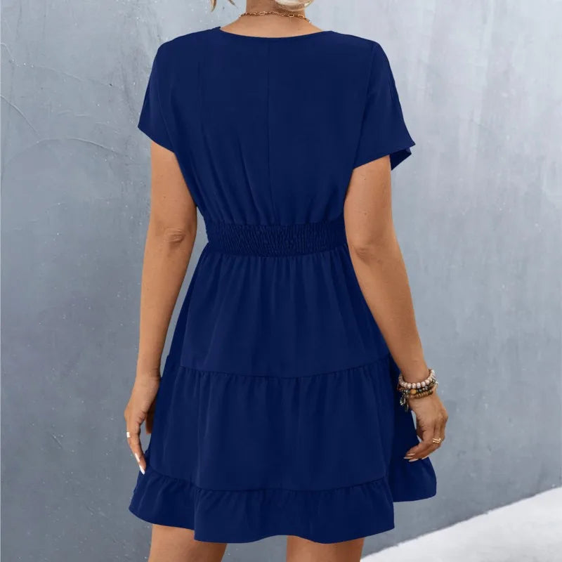 Elegant V-Neck Ruffle A-Line Dress