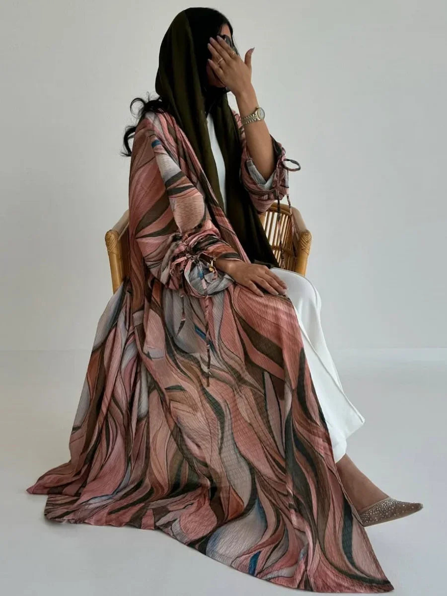 Floral Fashion Draw String Sleeve Abaya - Palm and Thread