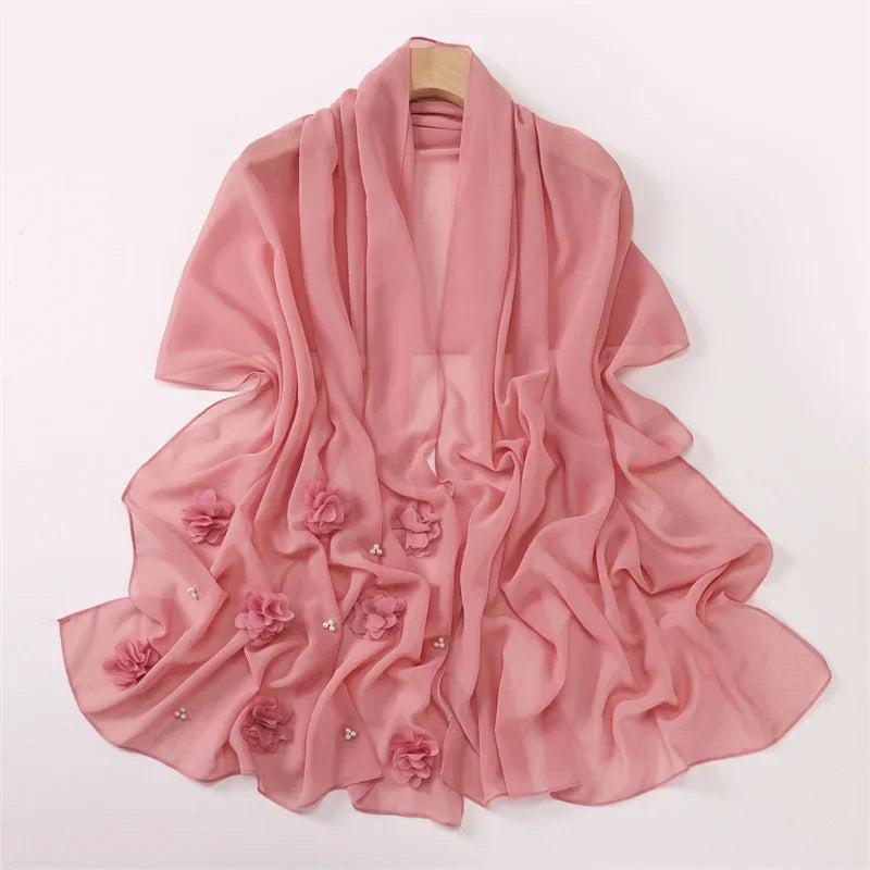 Plain Stitch Rose Floral Bubble Chiffon Hijab - Palm and Thread