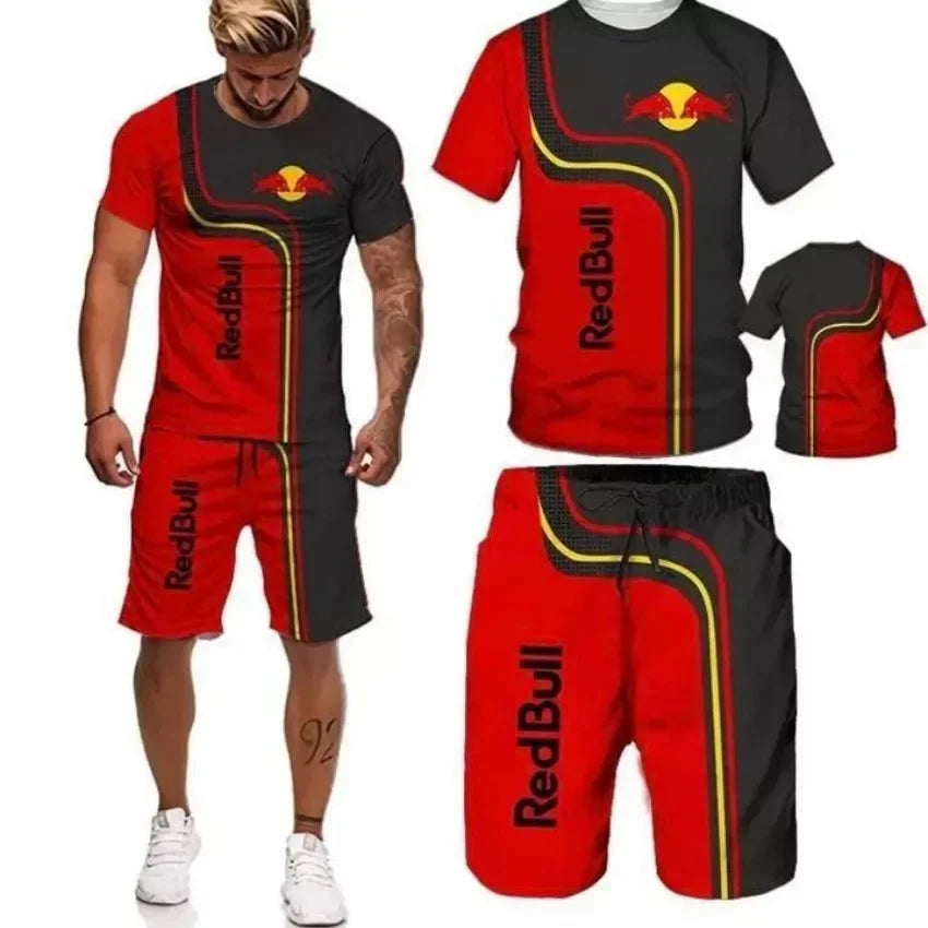 Red Bull Brand 3D Printed T-shirt Shorts Set - Palm and Thread