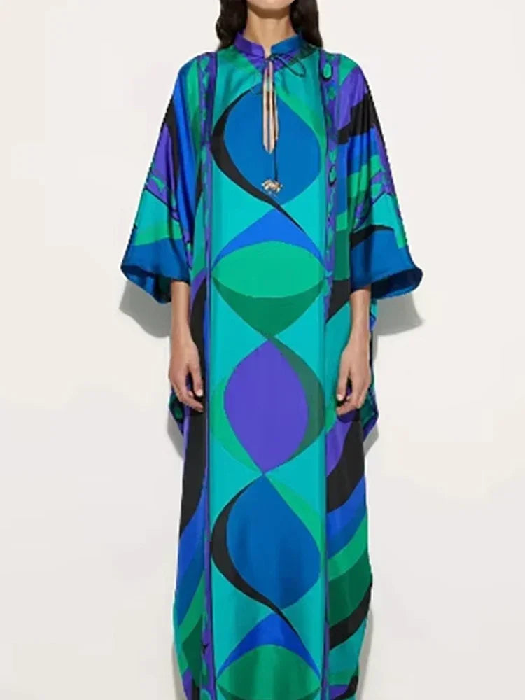 Elegant O-neck Lace-up Long Dress - Palm and Thread