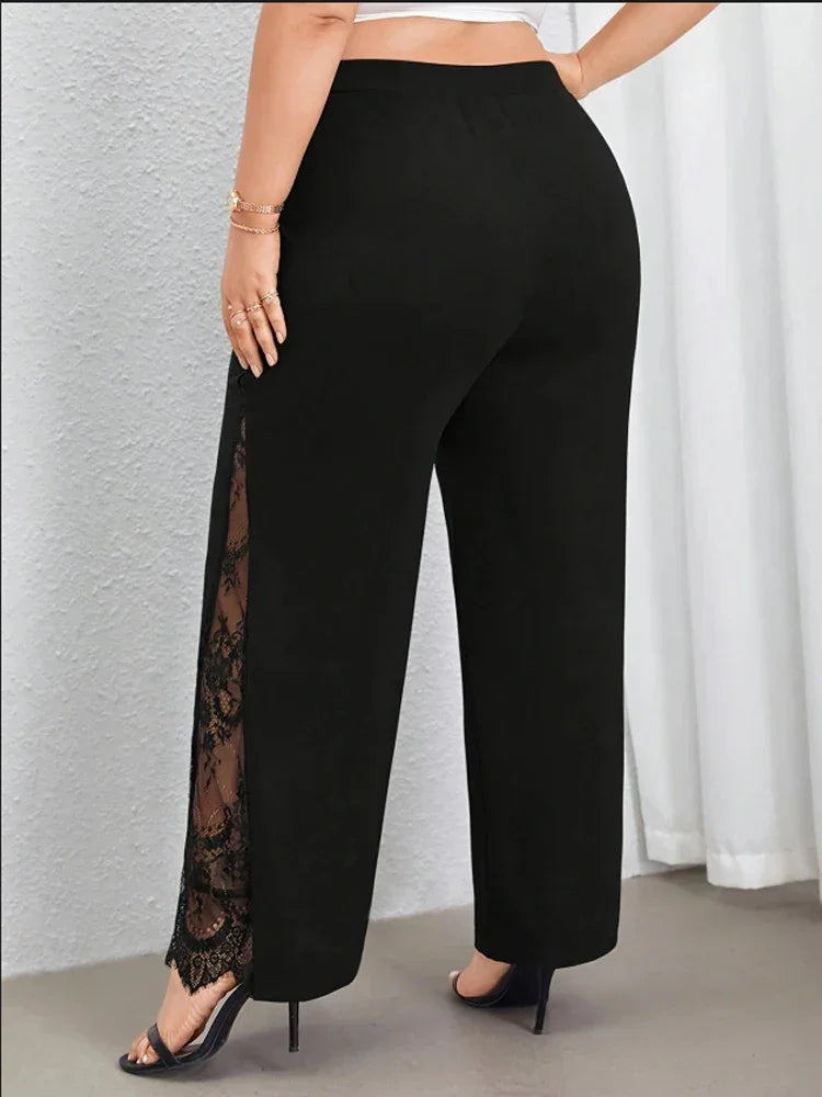 split lace patchwork loose elastic waist pant - Palm and Thread