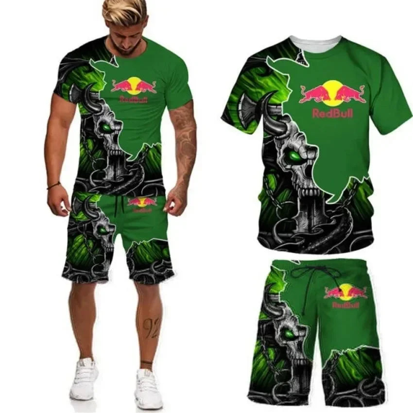 Red Bull Brand 3D Printed T-shirt Shorts Set - Palm and Thread