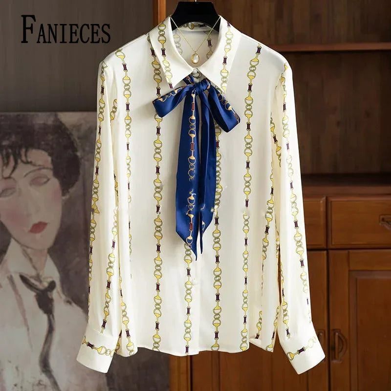 Striped Satin Chain Print Blouse - Palm and Thread