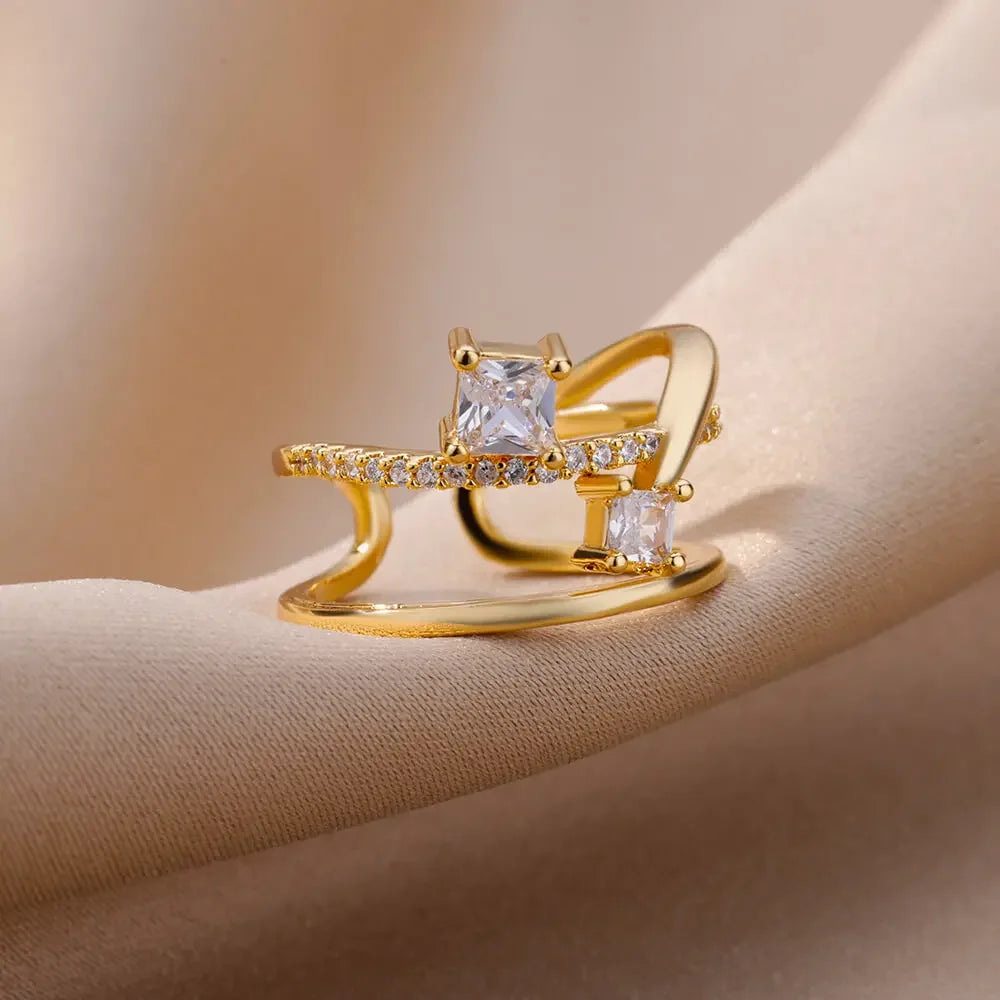 Stainless Steel Gold Color Love Heart finger Ring - Palm and Thread
