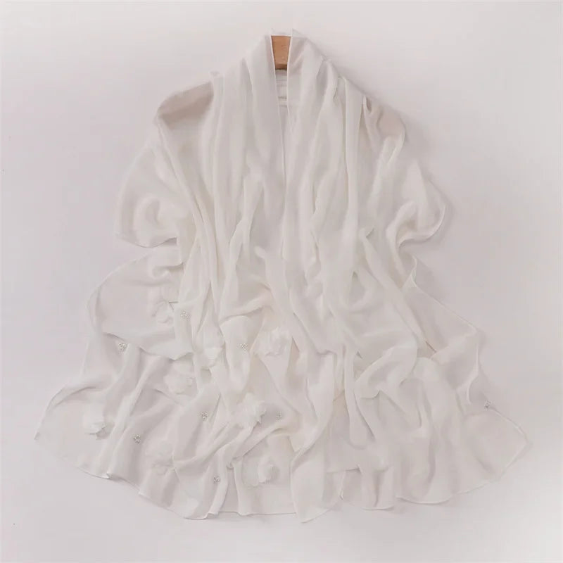 Plain Stitch Rose Floral Bubble Chiffon Hijab - Palm and Thread