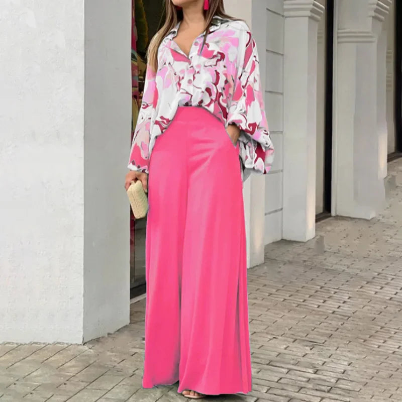 Fashion Shirt Elegant Wide Leg Pants Set - Palm and Thread