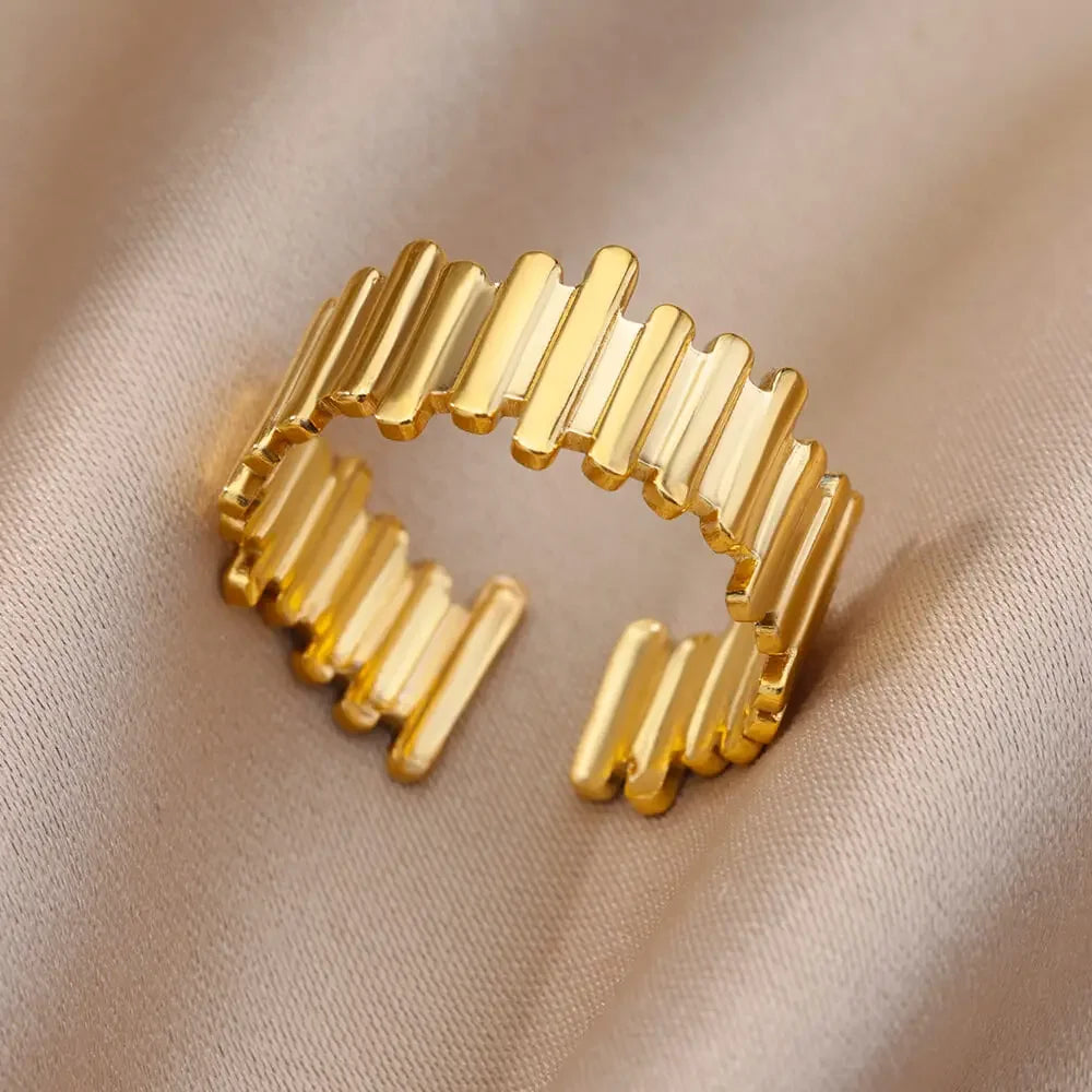 Stainless Steel Gold Color Open Gothic Ring - Palm and Thread