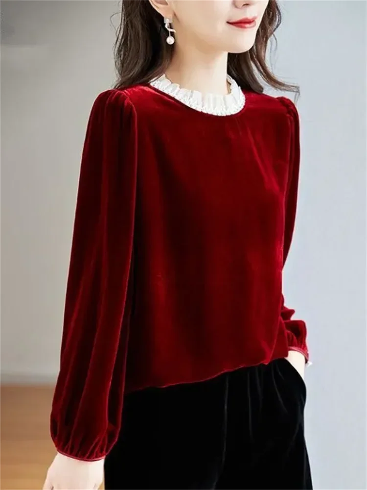 Gold Velvet Top Fold Flounce Pullover - Palm and Thread