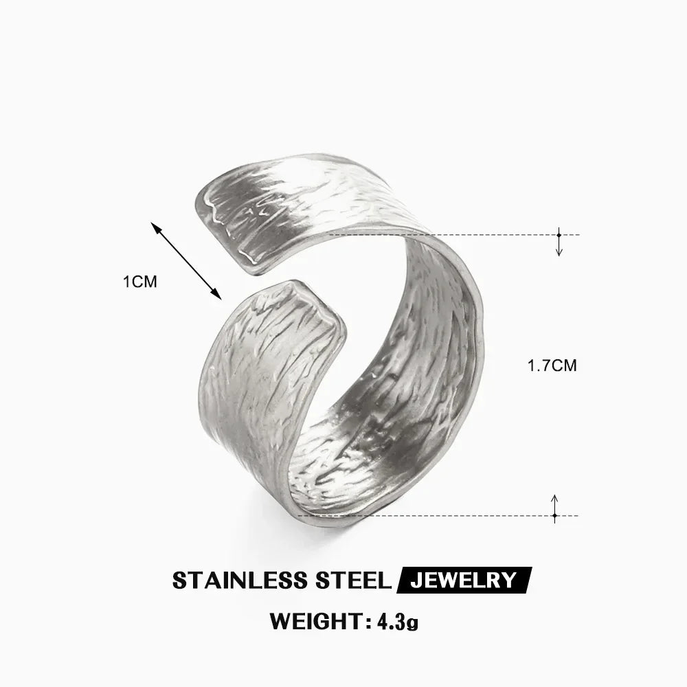Multiple Styles Stainless Steel Geometric Texture Wide Ring - Palm and Thread
